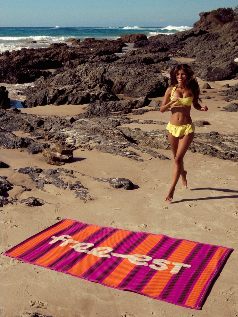 NWT Free People free-est Woven Beach Mat in Orange Stripe